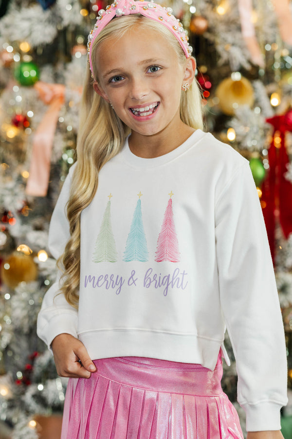 Girls: Merry + Bright White Graphic Sweatshirt