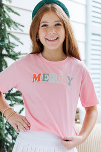 Girls: Very Merry Pink Graphic Tee