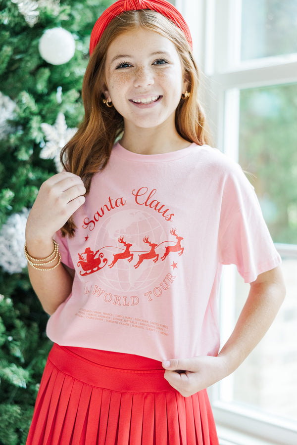 Girls: Santa's World Tour Pink Graphic Tee