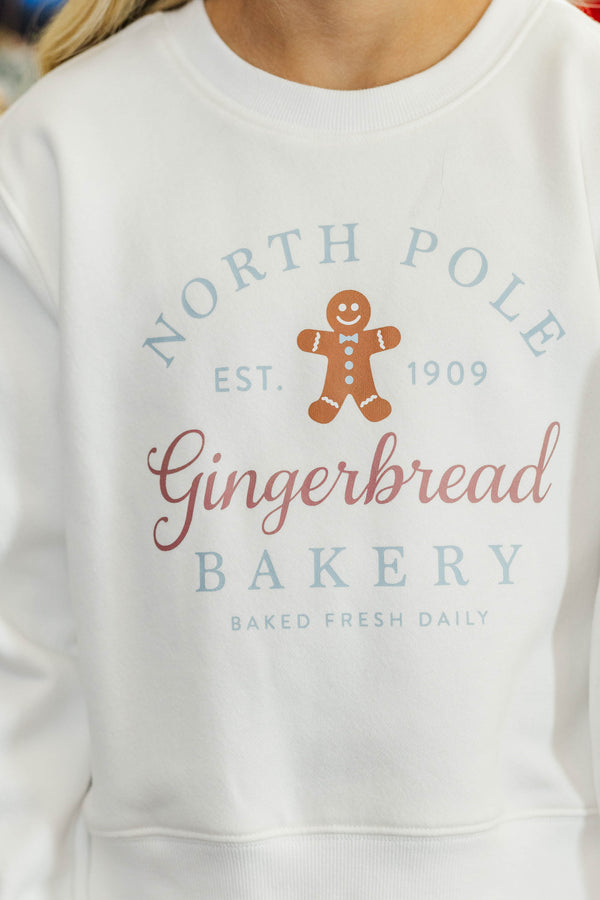 Girls: North Pole Bakery White Graphic Sweatshirt