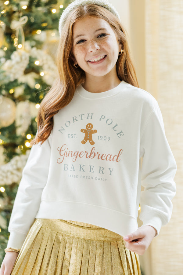 Girls: North Pole Bakery White Graphic Sweatshirt