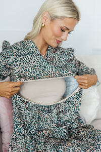 NURSING COLLECTION: In Your Happy Place Olive Green Leopard Dress