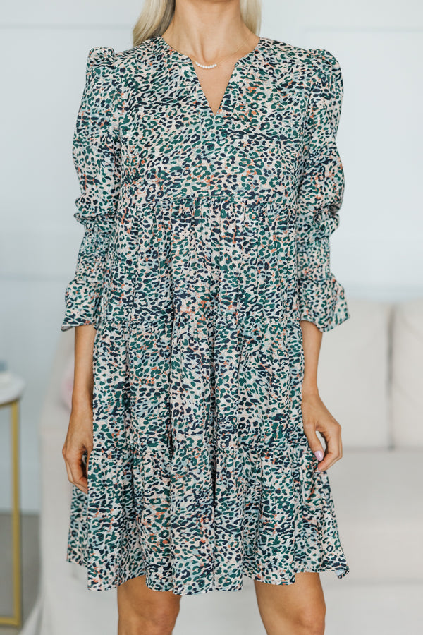 NURSING COLLECTION: In Your Happy Place Olive Green Leopard Dress