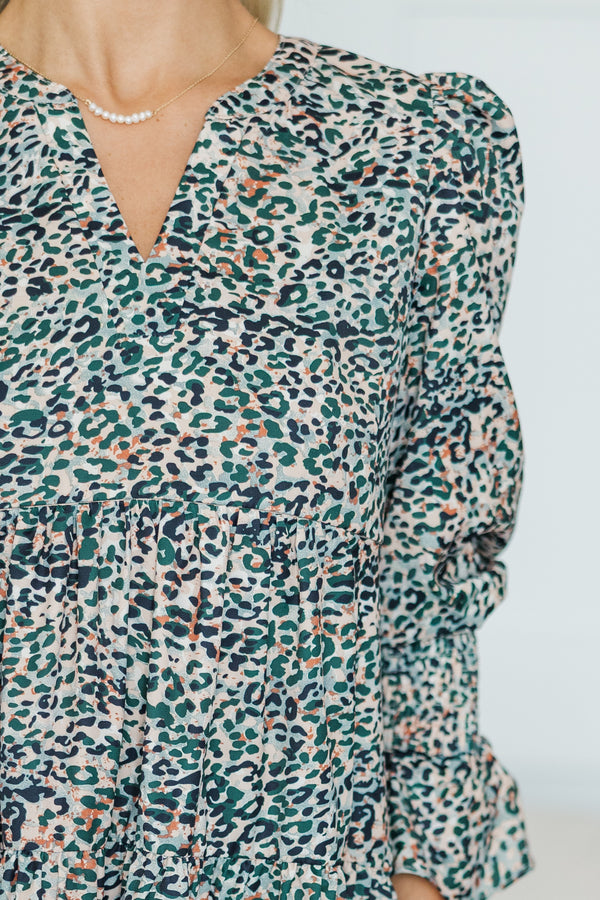 NURSING COLLECTION: In Your Happy Place Olive Green Leopard Dress