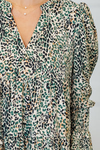 NURSING COLLECTION: In Your Happy Place Olive Green Leopard Dress