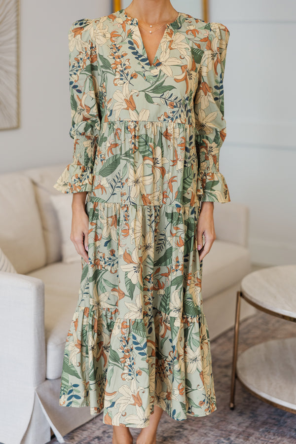 NURSING COLLECTION: What A Surprise Sage Floral Midi Dress