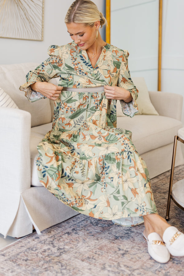 NURSING COLLECTION: What A Surprise Sage Floral Midi Dress