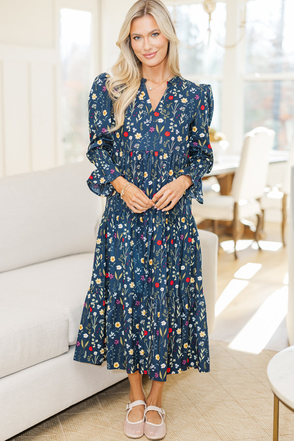 NURSING COLLECTION: What A Surprise Navy Floral Midi Dress