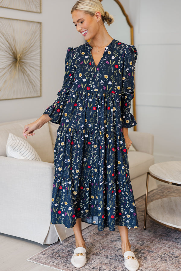 NURSING COLLECTION: What A Surprise Navy Floral Midi Dress