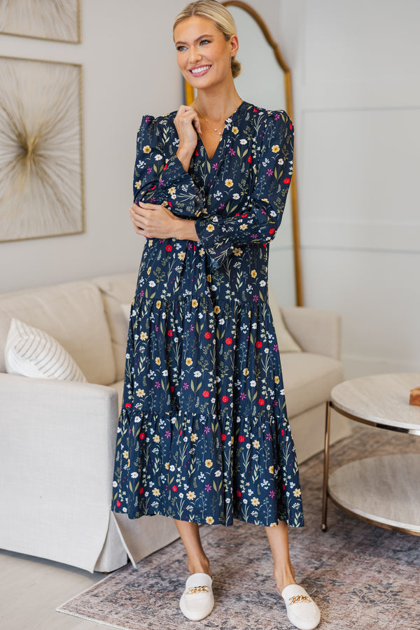 NURSING COLLECTION: What A Surprise Navy Floral Midi Dress