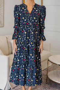 NURSING COLLECTION: What A Surprise Navy Floral Midi Dress