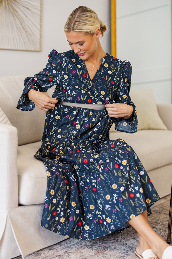 NURSING COLLECTION: What A Surprise Navy Floral Midi Dress