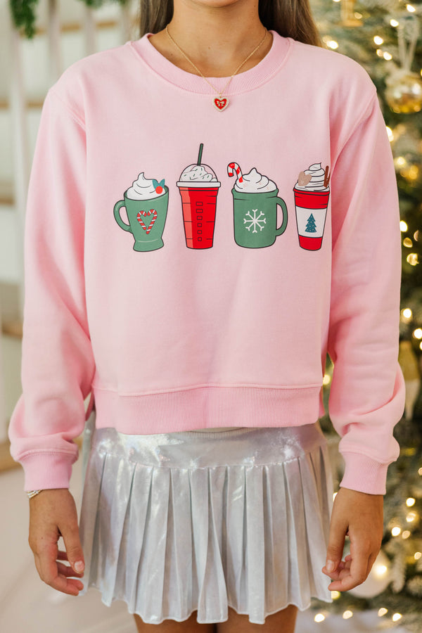 Girls: Cup Of Cheer Pink Graphic Sweatshirt