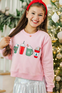 Girls: Cup Of Cheer Pink Graphic Sweatshirt