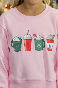Girls: Cup Of Cheer Pink Graphic Sweatshirt
