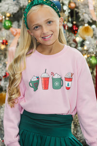 Girls: Cup Of Cheer Pink Graphic Sweatshirt