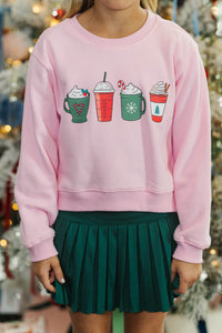 Girls: Cup Of Cheer Pink Graphic Sweatshirt