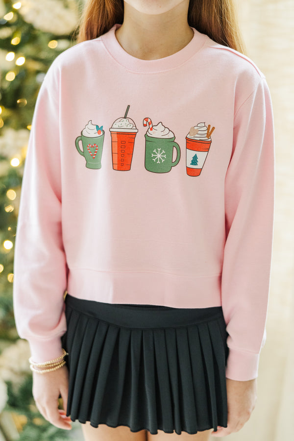 Girls: Cup Of Cheer Pink Graphic Sweatshirt