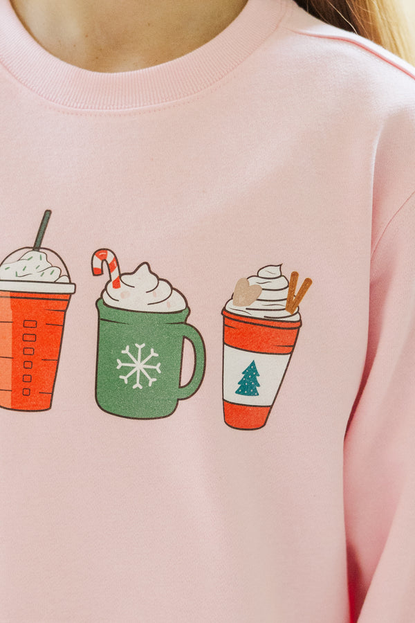 Girls: Cup Of Cheer Pink Graphic Sweatshirt