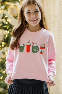 Girls: Cup Of Cheer Pink Graphic Sweatshirt