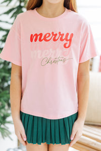 Girls: Be Merry Pink Graphic Tee