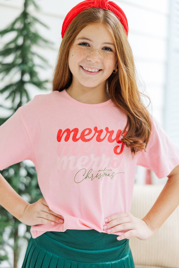 Girls: Be Merry Pink Graphic Tee