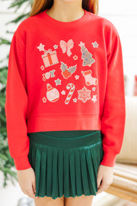 Girls: All Things Christmas Red Graphic Sweatshirt