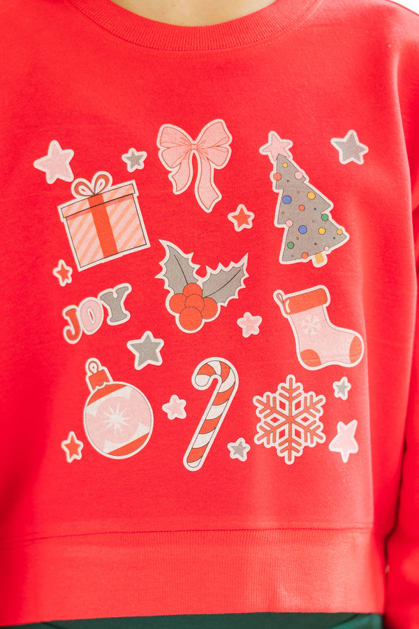 Girls: All Things Christmas Red Graphic Sweatshirt