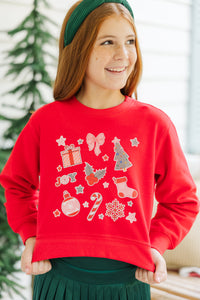 Girls: All Things Christmas Red Graphic Sweatshirt