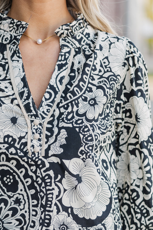 Give It Your All Black Floral Blouse