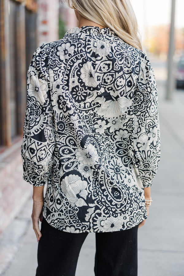 Give It Your All Black Floral Blouse