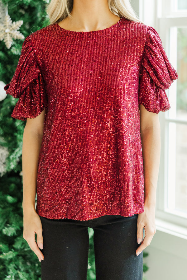 Ready To Shine Wine Red Sequin Blouse