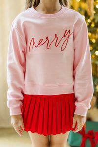 Girls: So Merry Pink Embroidered Sweatshirt