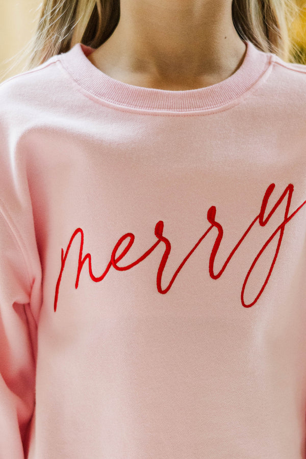 Girls: So Merry Pink Embroidered Sweatshirt