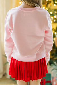 Girls: So Merry Pink Embroidered Sweatshirt