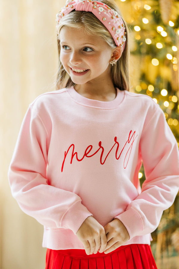 Girls: So Merry Pink Embroidered Sweatshirt