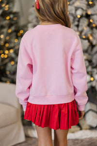 Girls: So Merry Pink Embroidered Sweatshirt