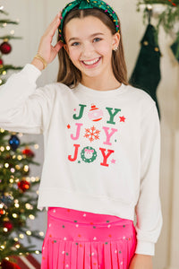 Girls: So Much Joy White Graphic Sweatshirt