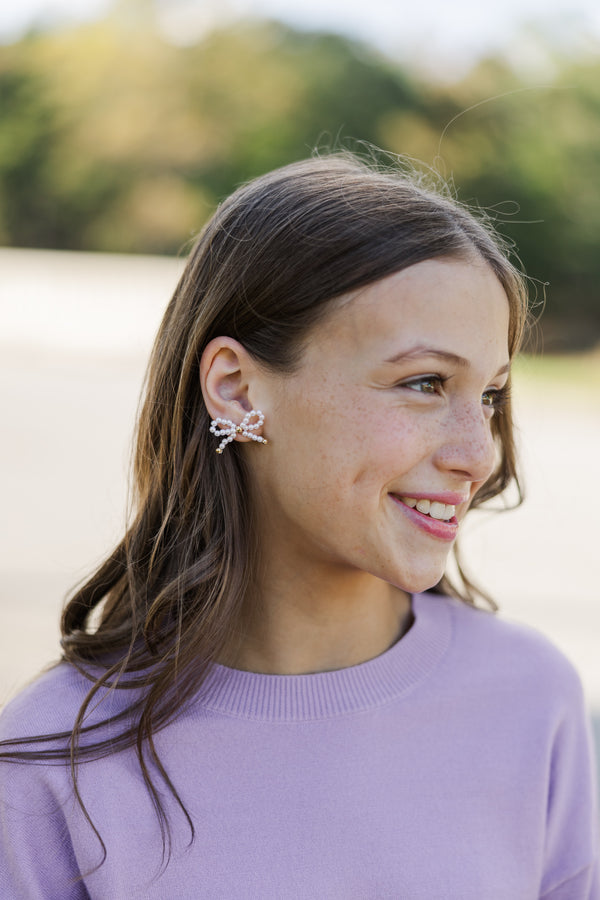 Girls: Pearl Beaded Bow Earrings