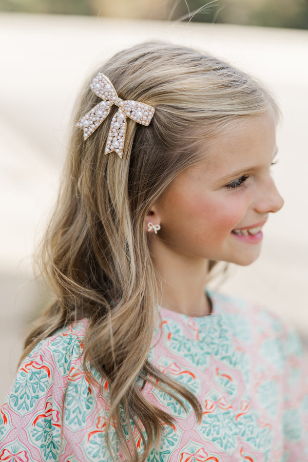 Girls: Gold Pearl Bow Clip