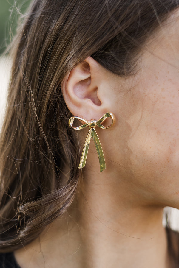 Girls: Gold Bow Drop Earrings