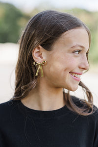 Girls: Gold Bow Drop Earrings