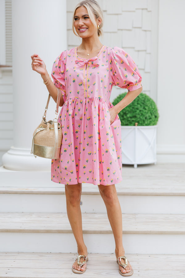 Collect Your Thoughts Pink Ditsy Floral Dress