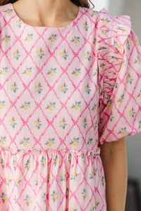 It's Your Destiny Pink Ditsy Floral Dress