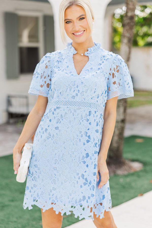 On The Rise Light Blue Crochet Dress Shop the Mint On The Rise Light Blue Crochet Dress Shop the Mint