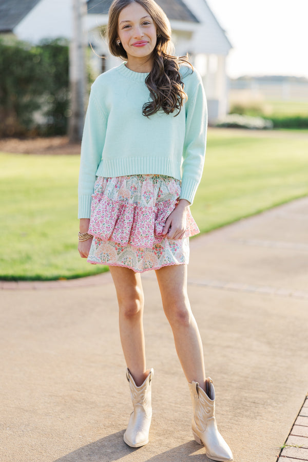 Girls: Sweet Dreams Pink & Mint Mixed Print Ruffled Skort