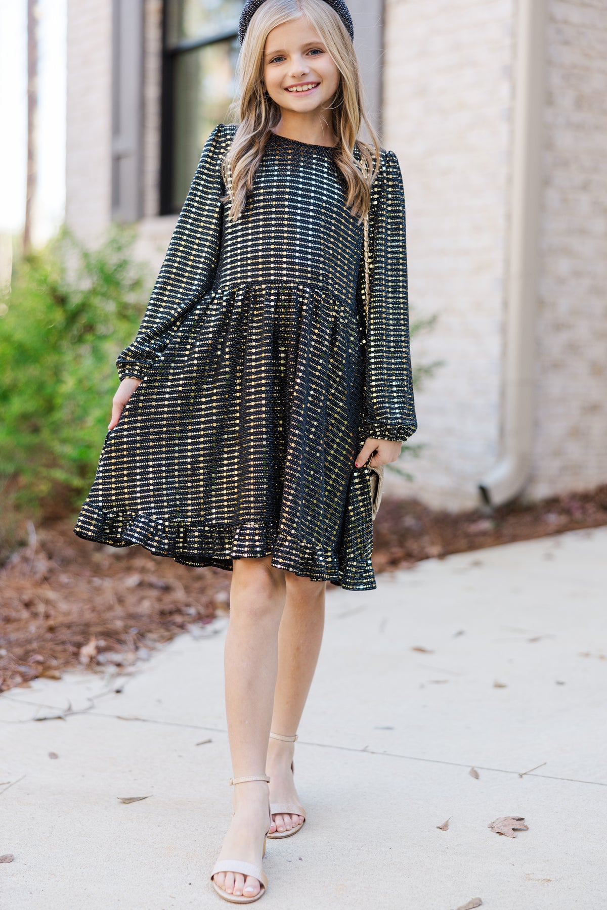 Girls: That Dazzling Glow Black Sequin Babydoll Dress – Shop the Mint