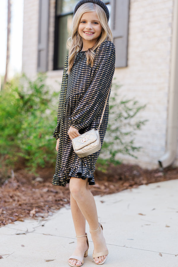 Girls: That Dazzling Glow Black Sequin Babydoll Dress