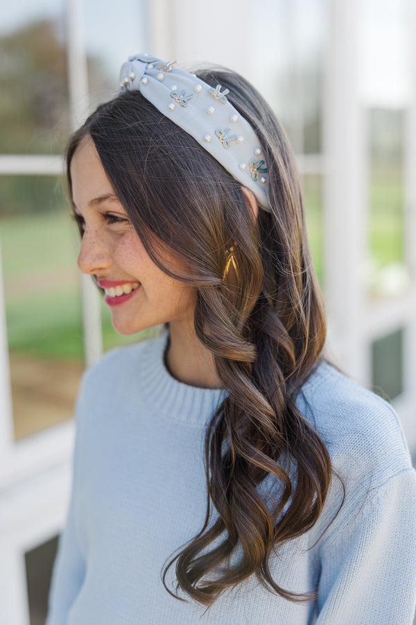 Girls: The Adriene Light Blue Bow Embellished Headband