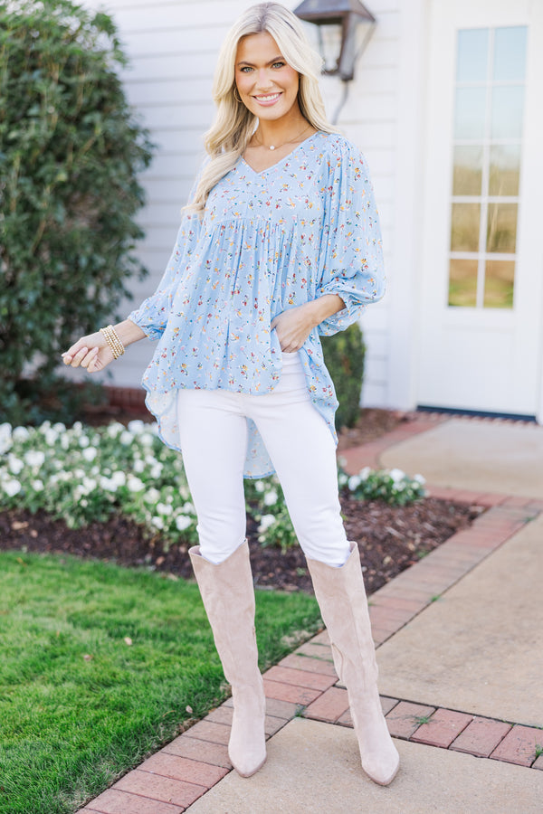 All So Nice Light Blue Ditsy Floral Tunic – Shop the Mint